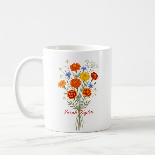 Personalized Birth Flower Marigold Custom コーヒーマグカップ (左)