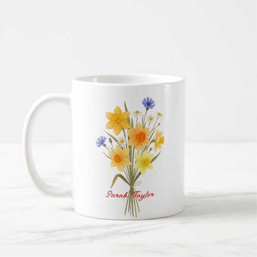 Personalized Birth Flower Narcissus Custom コーヒーマグカップ (左)