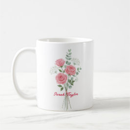 Personalized Birth Flower Pink Rose Custom コーヒーマグカップ