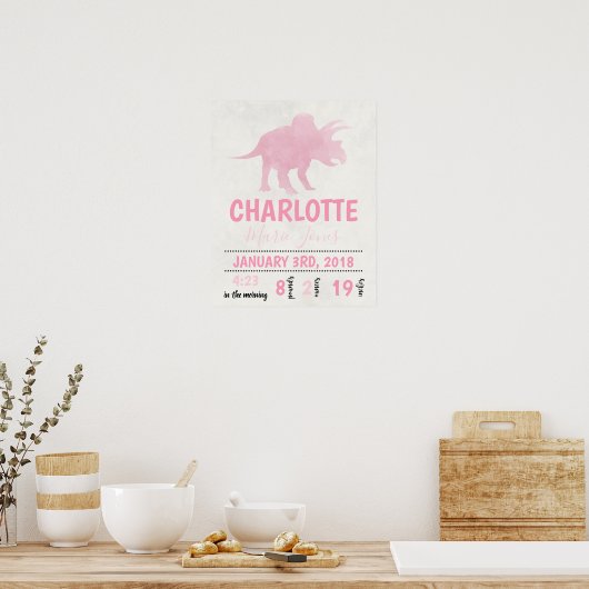 Personalized Birth Stats Poster Dinosaur Nursery ポスター (キッチン)
