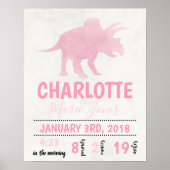 Personalized Birth Stats Poster Dinosaur Nursery ポスター (正面)