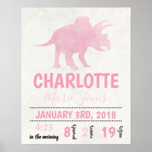 Personalized Birth Stats Poster Dinosaur Nursery ポスター