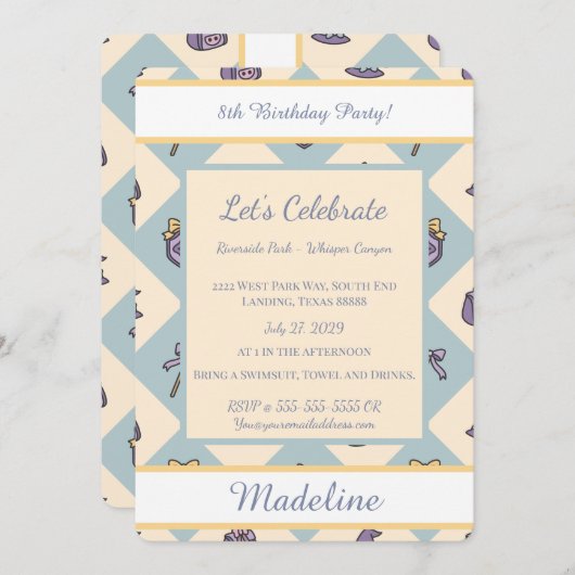 Personalized Birthday Academy Wizard School Blue 招待状 (正面/裏面)