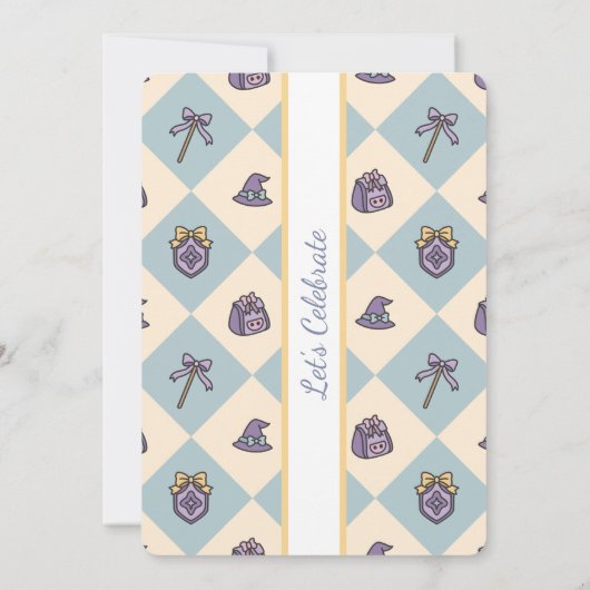 Personalized Birthday Academy Wizard School Blue 招待状 (裏面)