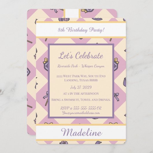 Personalized Birthday Academy Wizard School Pink 招待状 (正面/裏面)