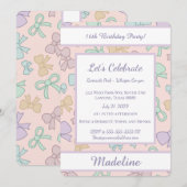 Personalized Birthday Bow Pastel Sweet Invitation 招待状 (正面/裏面)