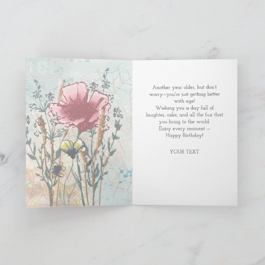 Personalized Birthday Card Mixed Media Wildflower  カード (内部)