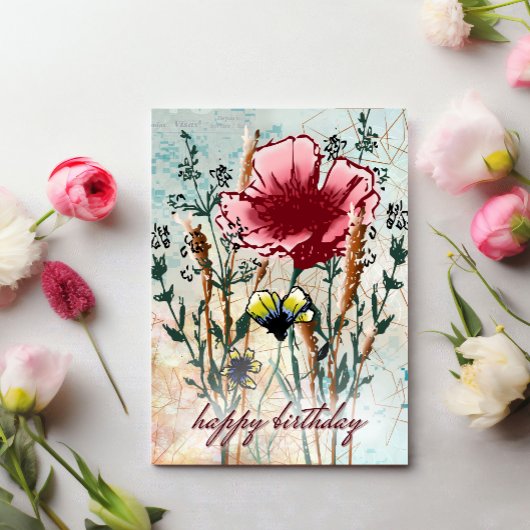 Personalized Birthday Card Mixed Media Wildflower  カード