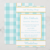 Personalized Birthday Gingham Blue Invitation 招待状 (正面/裏面)