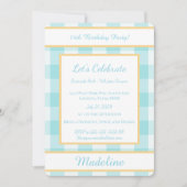 Personalized Birthday Gingham Blue Invitation 招待状 (正面)