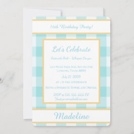 Personalized Birthday Gingham Blue Invitation 招待状