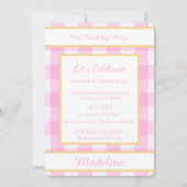 Personalized Birthday Gingham Pink Invitation 招待状 (正面)