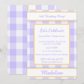 Personalized Birthday Gingham Purple Invitation 招待状 (正面/裏面)