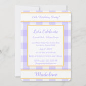 Personalized Birthday Gingham Purple Invitation 招待状 (正面)