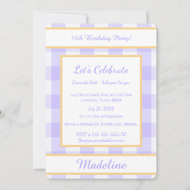 Personalized Birthday Gingham Purple Invitation 招待状