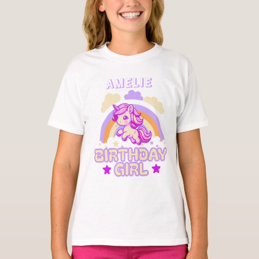 Personalized Birthday Girl Unicorn T-Shirt Tシャツ (正面)