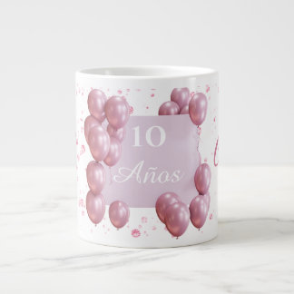 Personalized birthday mug, pink balloons ジャンボコーヒーマグカップ