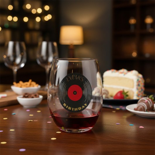 Personalized Birthday Music Vinyl ステムなしワイングラス