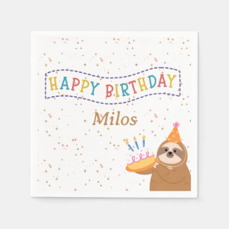 Personalized Birthday Napkins Sloth Party Decor スタンダードカクテルナプキン