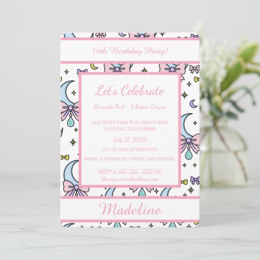 Personalized Birthday Pink Bow Sweet Invitation 招待状 (スタンド正面)