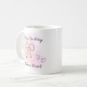 Personalized Birthday Pink Coquette Bow Mug コーヒーマグカップ (正面左)