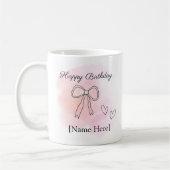Personalized Birthday Pink Coquette Bow Mug コーヒーマグカップ (左)