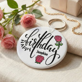 Personalized Birthday Pink Rose  キーホルダー
