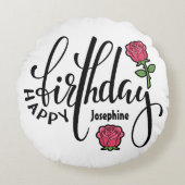 Personalized Birthday Pink Rose  ラウンドクッション (正面)