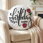 Personalized Birthday Pink Rose  ラウンドクッション