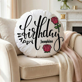 Personalized Birthday Pink Rose  ラウンドクッション