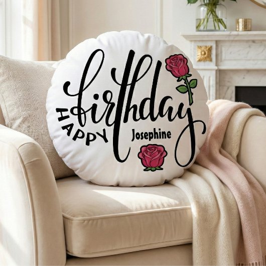 Personalized Birthday Pink Rose  ラウンドクッション