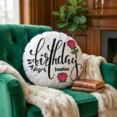Personalized Birthday Pink Rose  ラウンドクッション
