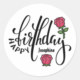 Personalized Birthday Pink Rose  ラウンドシール