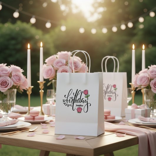 Personalized Birthday Pink Rose  ラウンドシール