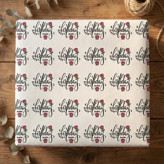 Personalized Birthday Pink Rose  ラッピングペーパー