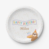 Personalized Birthday Plate Sloth Party Design ペーパープレート (正面)