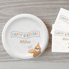Personalized Birthday Plate Sloth Party Design ペーパープレート
