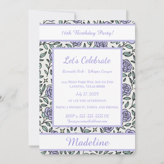 Personalized Birthday Rose Girl Sweet Invitation 招待状 (正面)