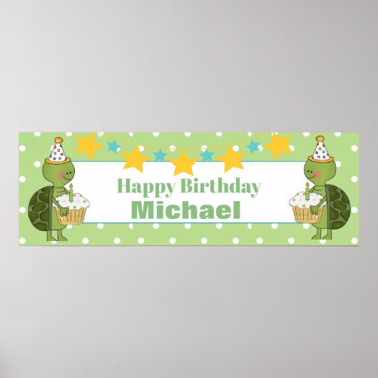 Personalized Birthday Turtle Banner ポスター (正面)