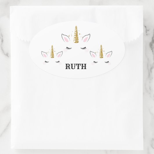 Personalized Birthday Unicorn Glitter Design with  楕円形シール (バッグ)