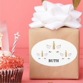 Personalized Birthday Unicorn Glitter Design with  楕円形シール