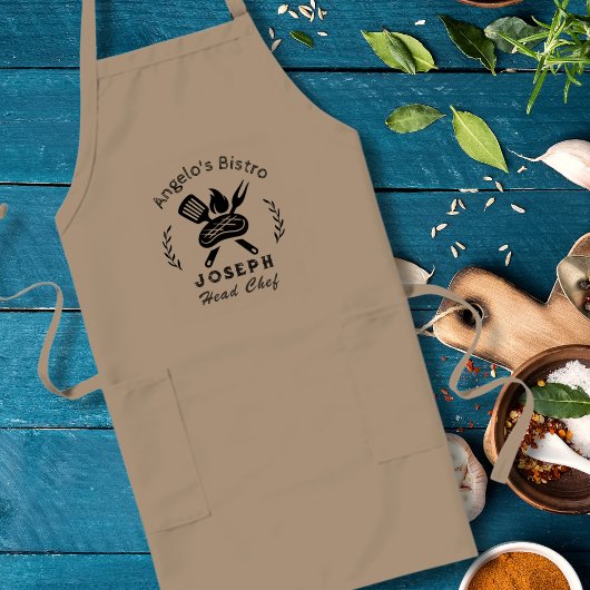 Personalized Bistro Chef with Utensil Graphic ロングエプロン