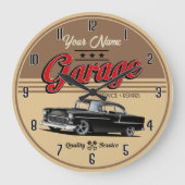 Personalized Black 1955 Car Garage Large Clock ラージ壁時計 (正面)