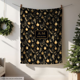 Personalized black and gold watercolor festive フリースブランケット