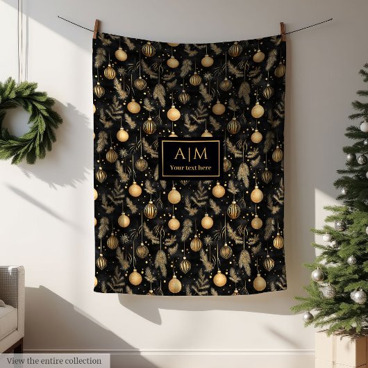 Personalized black and gold watercolor festive フリースブランケット