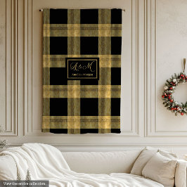 Personalized Black and Gold Winter Throw Blanket フリースブランケット