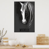 Personalized Black and White Abstract Horse ポスター (キッチン)