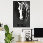 Personalized Black and White Abstract Horse ポスター (ホームオフィス)