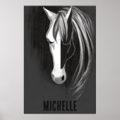 Personalized Black and White Abstract Horse ポスター (正面)