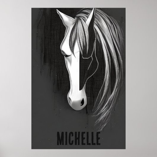 Personalized Black and White Abstract Horse ポスター (正面)
